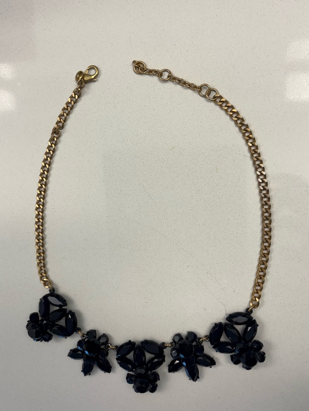 J.CREW Navy Blue Faceted Acrylic Statement Necklace - Bold Gold-Tone Collar